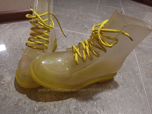  прозрачные силиконовые резиновые ботинки жёлтая подошва