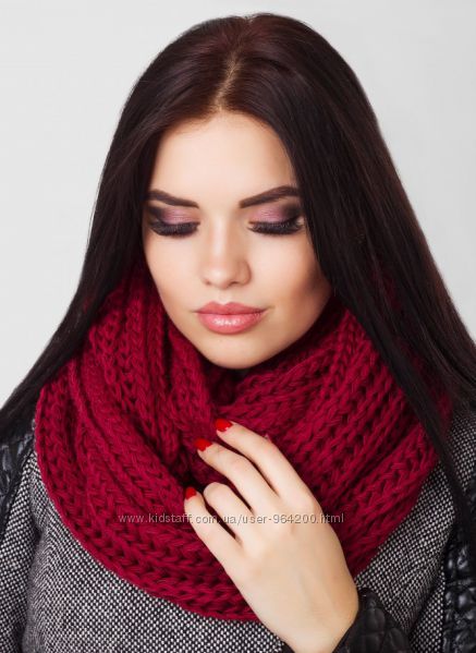 Знижка Останні одиниці Однотонний вязаний снуд, вязка-резинка, бордовий