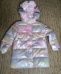 Зимове стьобане пухове пальто для дівчинки хамелеон 120-150