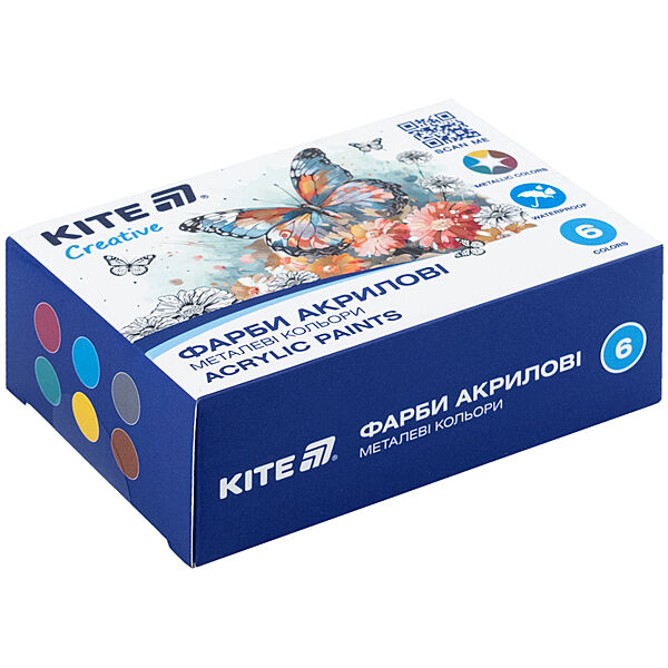 Фарби акрилові Kite Creative K-273, 6 металевих кольорів, 20 мл