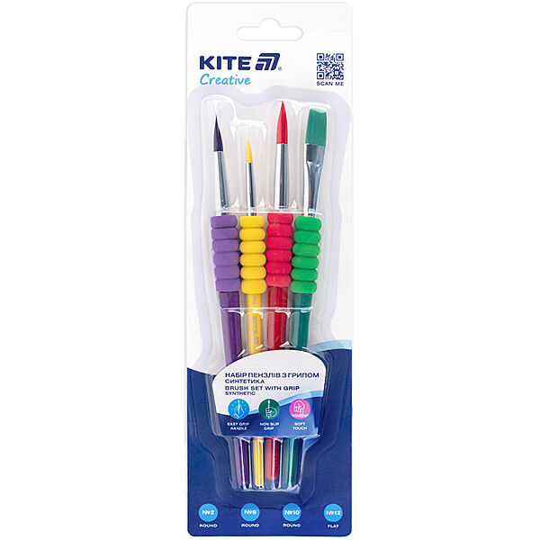 Набір пензлів з грипом Kite Creative K-334-1синтетика, круглі 2, 6, 10, пла