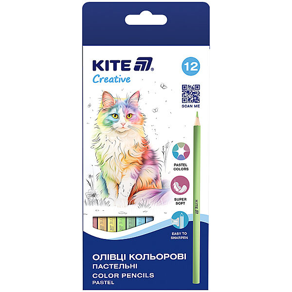 Олівці кольорові Kite Creative Pastel K-451, 12 кольорів