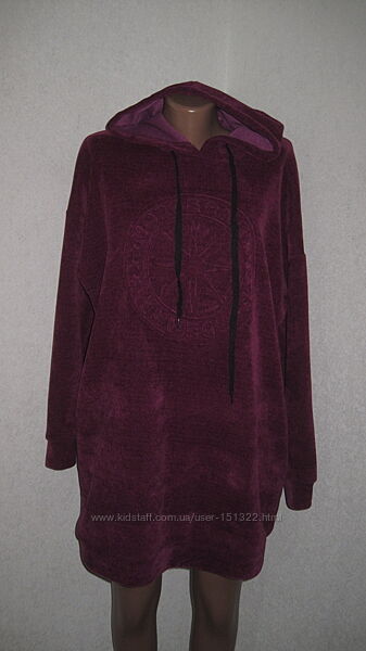 Теплое велюровое платье худи Италия размер 14-16 оверсайз