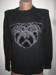 Черный свитер с мопсом H&M размер S