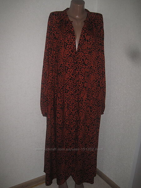 Вискозное платье рубашка макси с длинным рукавом анимал Jenya размер 24