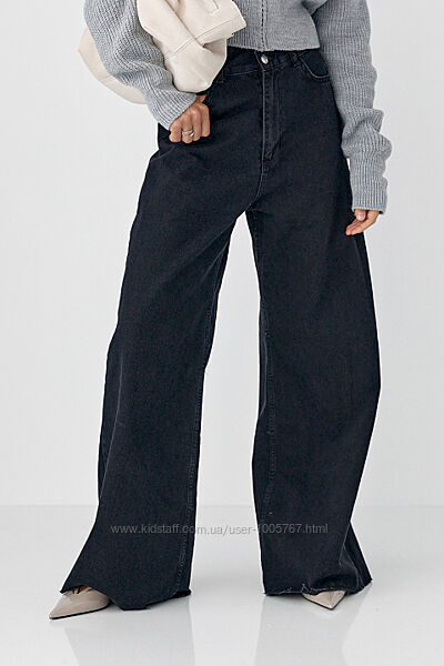 Чорні джинси Palazzo з необробленим низом