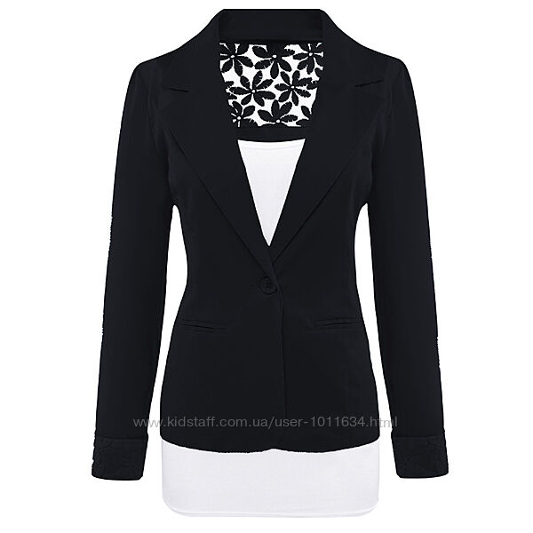Легкий пиджак  блейзер блузка с кружевной отделкой