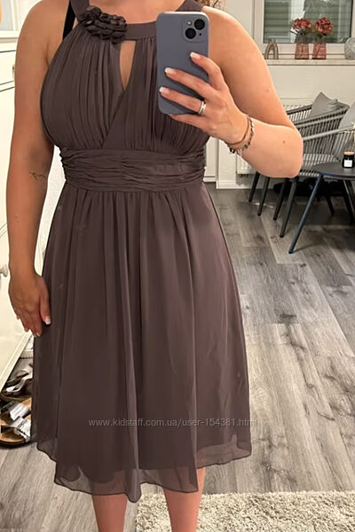 Сукня святкова шифон із декором квіти, міді сарафан із драпіруванням, р. s