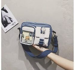 Сумка зі значком та карткою, кросбоді, блакитний/бежевий