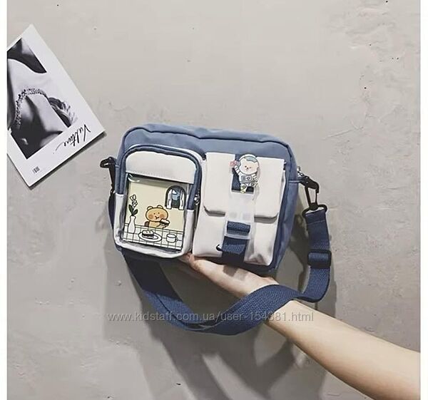 Сумка зі значком та карткою, кросбоді, блакитний/бежевий