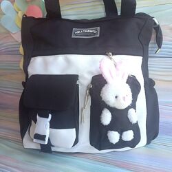 Сумка кавайна kawaii, з плюшевим  зайчиком, чорна