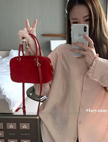  Сумка жіноча замшева на плече, червона, багет, маленька