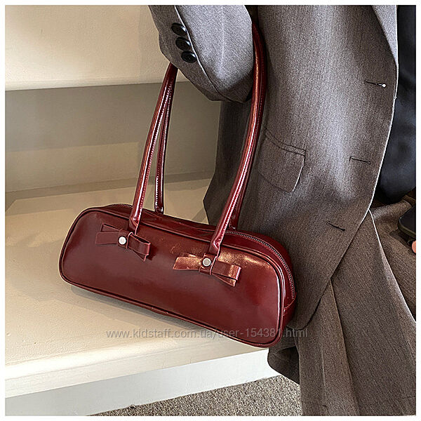 Сумка лак багет, такса, бордо та чорна