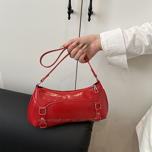 Сумка минибагет Y2K клатч , черная, красная