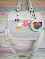 Сумка жіноча y2k прозорий відділ брелок ключниця, для значків, біла