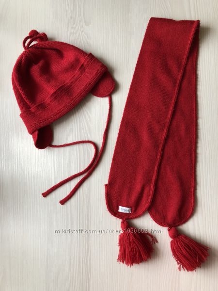 Шапка и шарф деми красного цвета на 1-2-3года, ОГ 46-48-50 см
