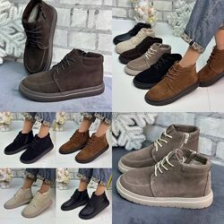 36-41 рр демі/зима черевики натуральна замша/шкіра чорний, шоколад, капучин