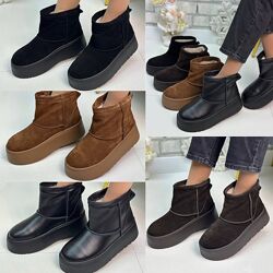 36-41 рр Зимові уггі натуральна замша/шкіра чорний, шоколад, рудий