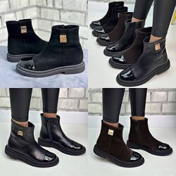 36-41 рр черевики натуральна замша/шкіра чорний, шоколад.