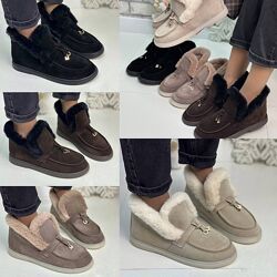 36-41 рр Зимові черевики - лофери натуральна шкіра/замша чорні, бежеві, кап