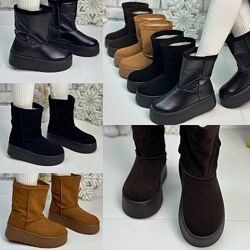 36-41 рр Зимові високі уггі натуральна замша/шкіра чорний, шоколад, рудий