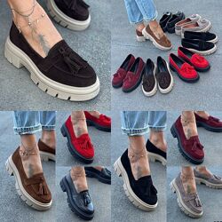 36-41 рр лофери натуральна шкіра/замша  чорний, коричневий, капучино, бордо