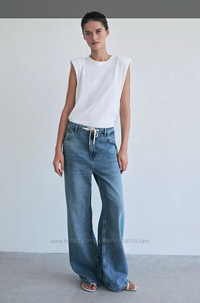 Популярні джинси zara з затяжкою на поясі розмір 38 та 42