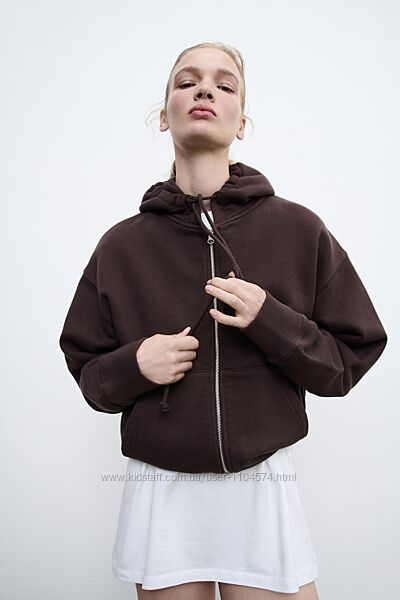 Шоколадне худі на блискавці zara розмір l