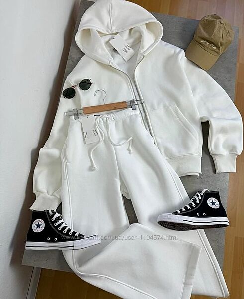 Костюм на флісі zаra, зіп-худі та штани палаццо розмір М