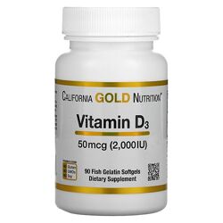 California Gold Nutrition, вітамін D3, 50 мг 2000 МО, 90 капсул 