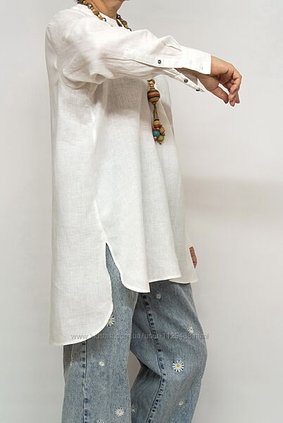 Рубашка льняная белая, Marks&Spenser, лен большой размер.