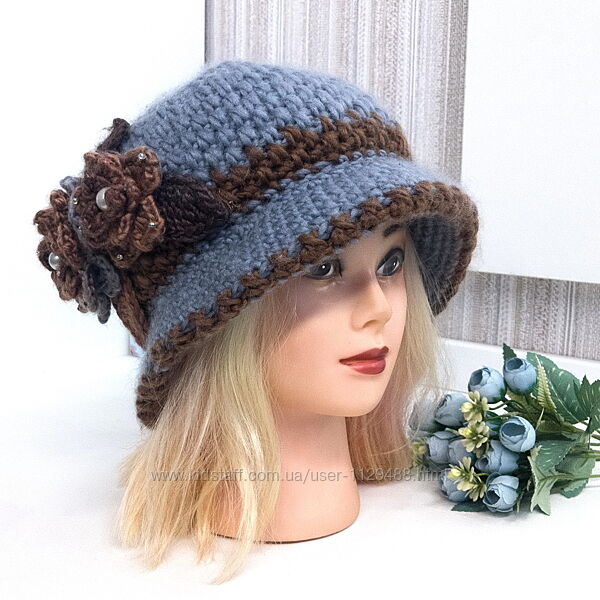 Шапка теплая, шляпка в бохо стиле.