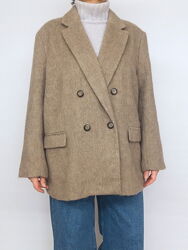 Пальто двубортное пушистое теплое H&M, шерсть в составе.