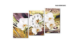 Модульные картины цветы, орхидея по номерам, триптих с часами абстракция 3d