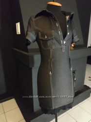Джинсовое платье - рубашка с кружевом ткань под джинс