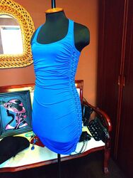 Платье в бельевом стиле цвет электрик италия с кружевом