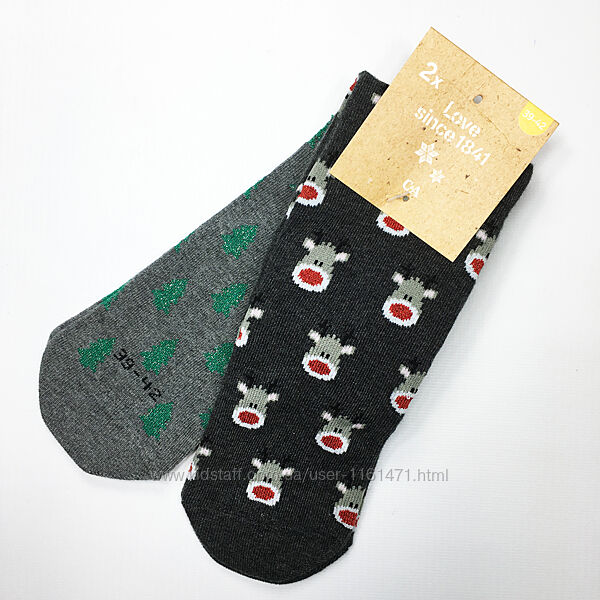 Шкарпетки набір 2 пари жіночі бавовняні новорічні різдвяні р.39/42 німеччин