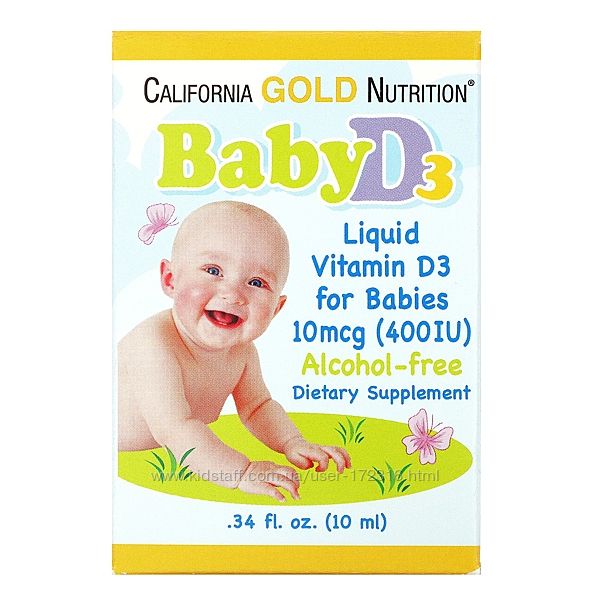 Акція California Gold Nutrition Вітамін D3 в каплях для дітей 400 МЕ, 10 мл