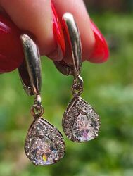 Нові срібні сережки з великим та маленькими білими кубічними цирконіями