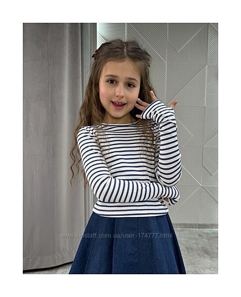 Кофтинка - лонгслів підлітковий для дівчинки білий в полоску розмір 164