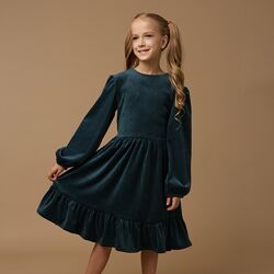 Дитяча святкова оксамитова сукня зелена новорічна для дівчинки, 7-12 років