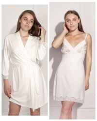 Serenade 5523 женский комплект халат и сорочка шампаневого цвета вискоза