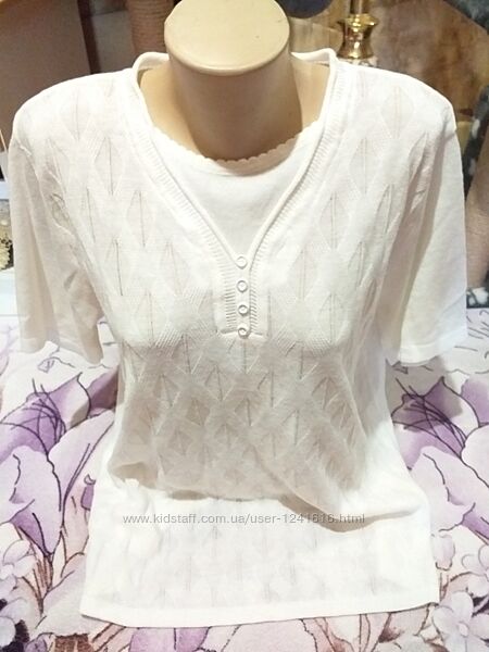 Шикарная белоснежная ажурная трикотажная стречь блузка. 