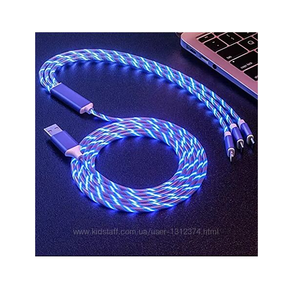 Светящийся USB кабель для быстрой зарядки 3 в 1