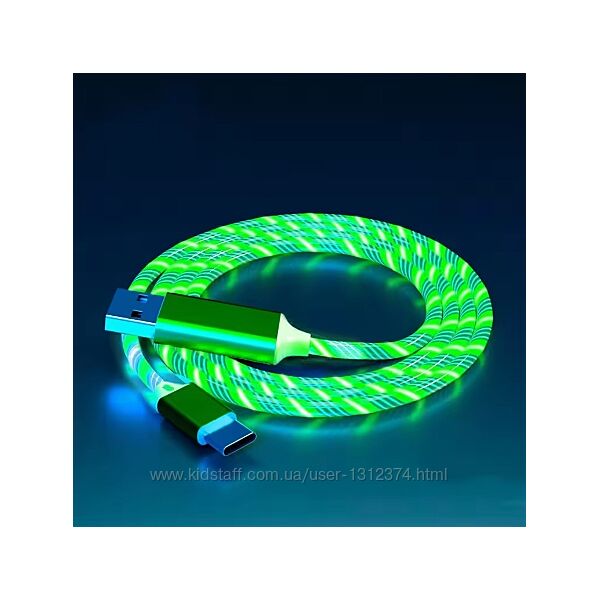 Кабель для зарядки з підсвіткою USB / Type-C Green