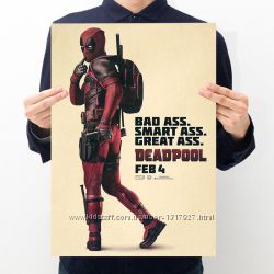 Постер Марвел Дэдпул Deadpool размер 50х35 на крафтовой бумаге без рамы
