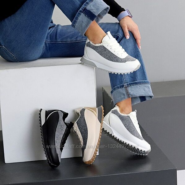 Дизайнерські зимові кросівки натуралки вставки валяна вовна Код 25948