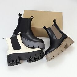 Круті шкіряні черевики челсі на товстій підошві  Код 26039