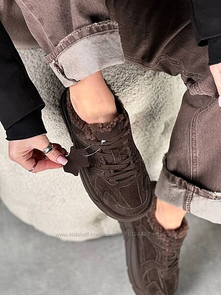 Трендові зимові кросівки натуральна замша колір шоколад Код 26085