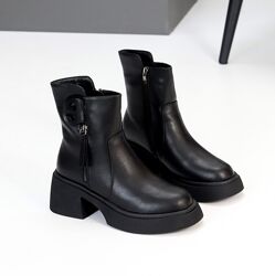 Повсякденні модельні шкіряні черевики на середньому підборі Код 26077